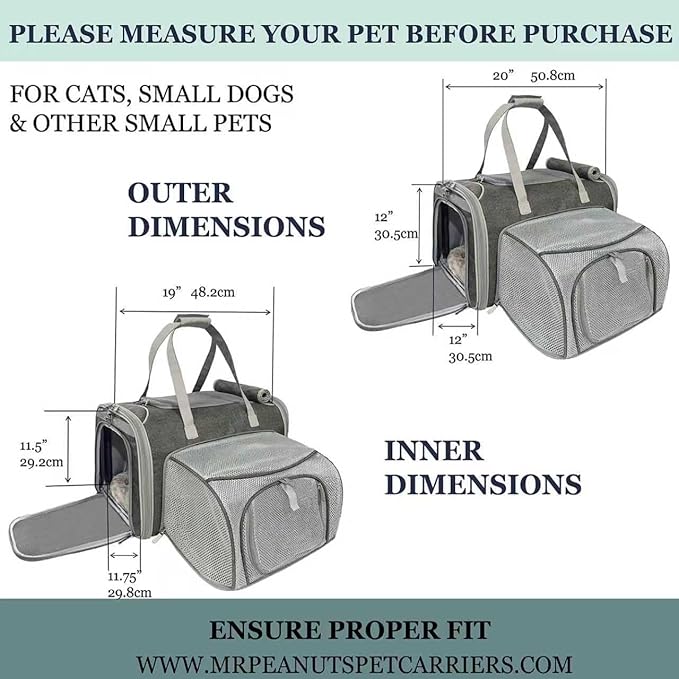 Mr. Peanut's Gold Series Big Apple XL Size Airline Compliant Expandable Pet Carrier V3.0 (Platinum Gray)