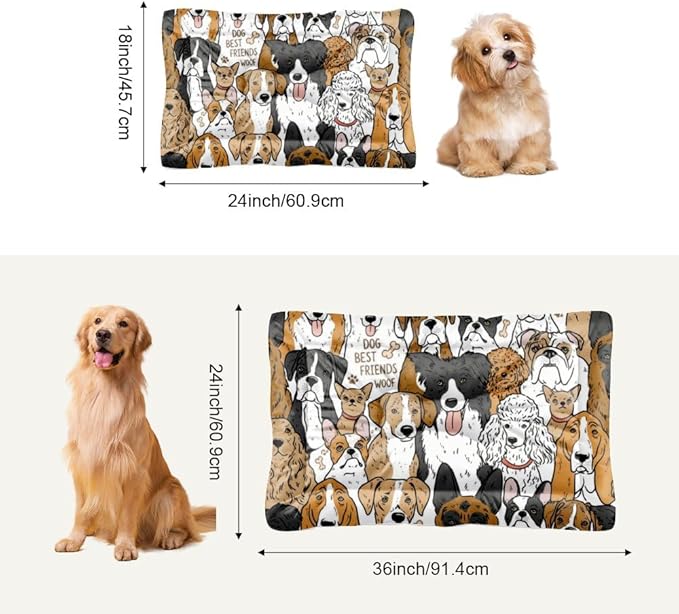 Cute Cartoon Dogs Puppy Bed for Small Dogs Dog Cage Mats Dog Car Seat Cushion Pad Washable Puppy Bed for Crate Washable Non-Slip Crate Kennel Mats Pillows Large Indoor Outdoor 36X24 Inch