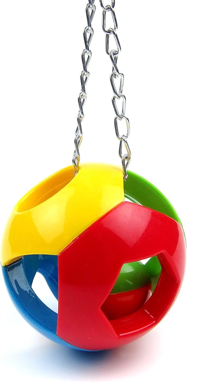 Parrot Colorful Ball Toys with Bell Cage Hanging Chewing String for Parakeet Conure Cockatiel Small Medium Birds (C)