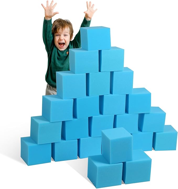 Foam Pit Cubes - 24 PCS 5 Inches Gymnastics Foam Blocks Trampoline Blocks, Multi-Sport Protective Padding for Freerunning, Trampoline, Parkour, Skate Parks & BMX - Blue