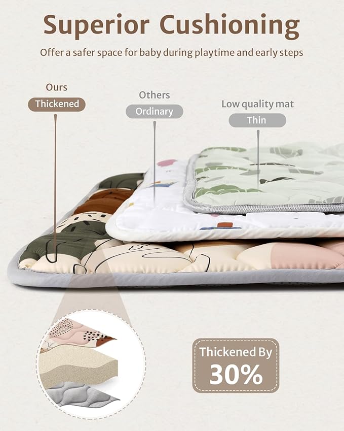 Blissful Diary Baby Play Mats for Floor, 71x59 Inch Extra Thicker & Large Soft Cushioning Foam Playmats for Babies and Toddlers, Foldable Washable Baby Crawling Mat for Playpen, Boho Design