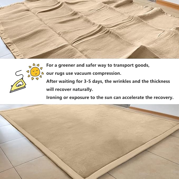 Loartee Coral Velvet Crawling Rug (6'8"x 6'8", Brown) for Toddler Children Play Area Rug Yoga Mat Exercise Pad