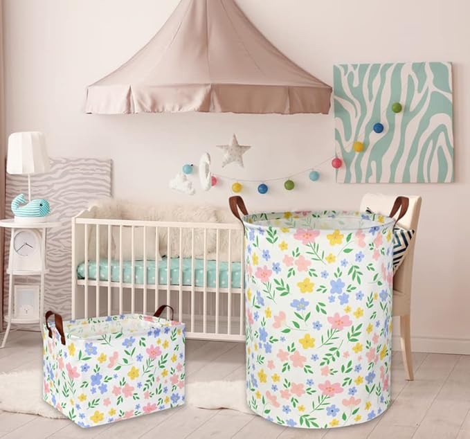 HIYAGON Kids Storage Basket Baby Girl Basket Gift Baskets Empty Cute Toy Storage Bin Organizer Box Rectangular Bedroom Decor Books(Flower)