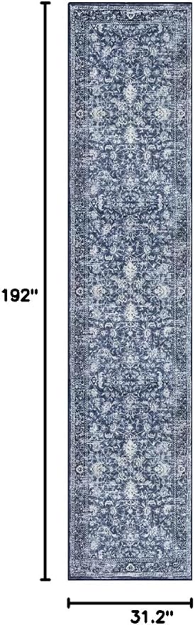 KILOCOCO Runner for Hallway 2.6x16 Runner Rug Printed Vintage Floral Washable