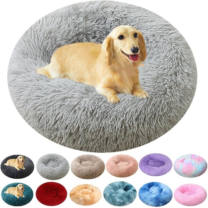 Dog Bed & Cat Bed for Small Medium Dogs, 27 Inch Calming Dogs Bed Anti-Anxiety Machine Washable Fluffy Luxury Anti-Slip Waterproof Pet Puppy Round Bed (Light Grey)
