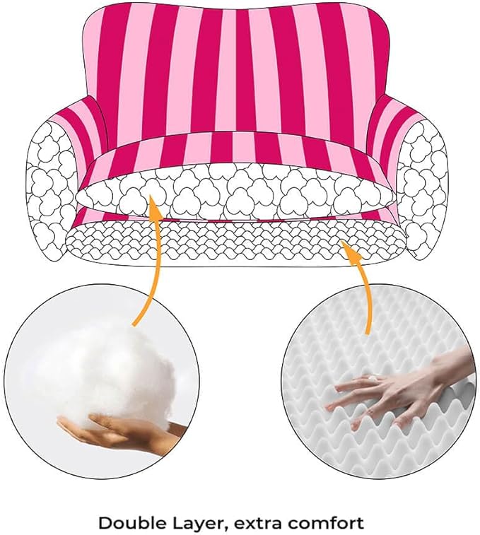Lazy Holiday Plush Cozy Dog & Cat Sofa Bed, Teddy Velvet Dog Bed, Trendy Striped Faux Lambswool Double Layer Dog & Cat Sofa Bed Dogs Sleeping Mat for Medium Small Dogs & Cats (Pink,L)