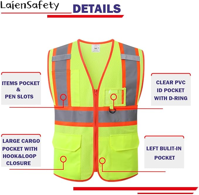Reflective Safety Vest for Men Women with Multiple Pockets Class 2 High Visibility Mesh Vest Hi Vis Construction Work Vest,Meets ANSI/ISEA Standards(EK1-178-Yellow-2XL)