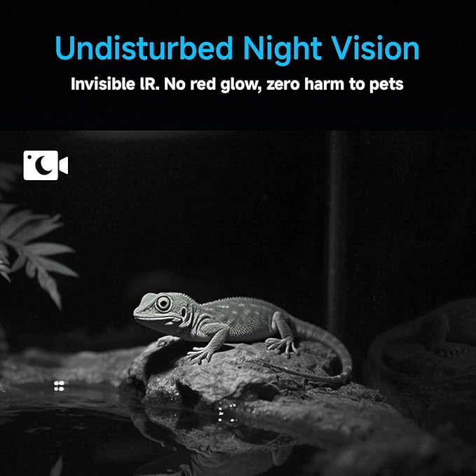 2K HD Aquarium & Terrarium WiFi Pet Camera,140° Wide-Angle Anti-Glare & Anti-Reflection,Night Vision for Fish & Reptiles,Two-Way Audio,Easy & Quick Install,AI-Powered Detection,24/7 Recording