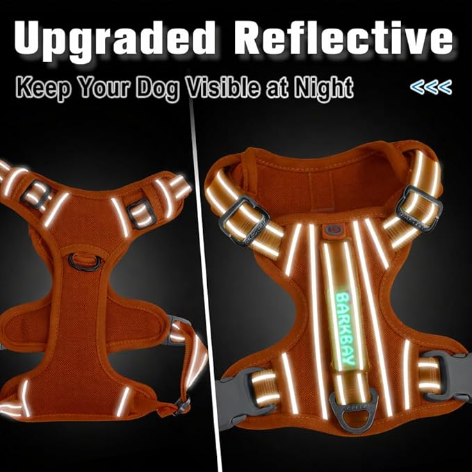 BARKBAY Dog Harness No Pull Oxford with ID Tag Pocket - Heavy Duty, Reflective, Easy Control for Large Dogs(Pumpkin Oxford,XL)