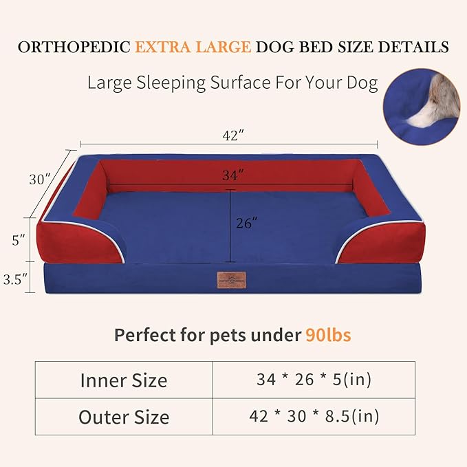 Comfort Expression Orthopedic Dog Bed for Extra Large Dogs 42x30 Inch, Waterproof Egg Crate Foam XL Pet Bed with Removable Bolsters, Dog Couch with Washable Cover & Non-Slip Bottom, American Flag 4