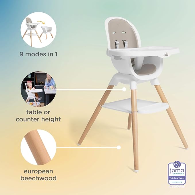 Joie Chai Multi-Mode Highchair - European Beech Wood, Convertible, 9+ Modes, Birth up to 60 lb. (Lola)