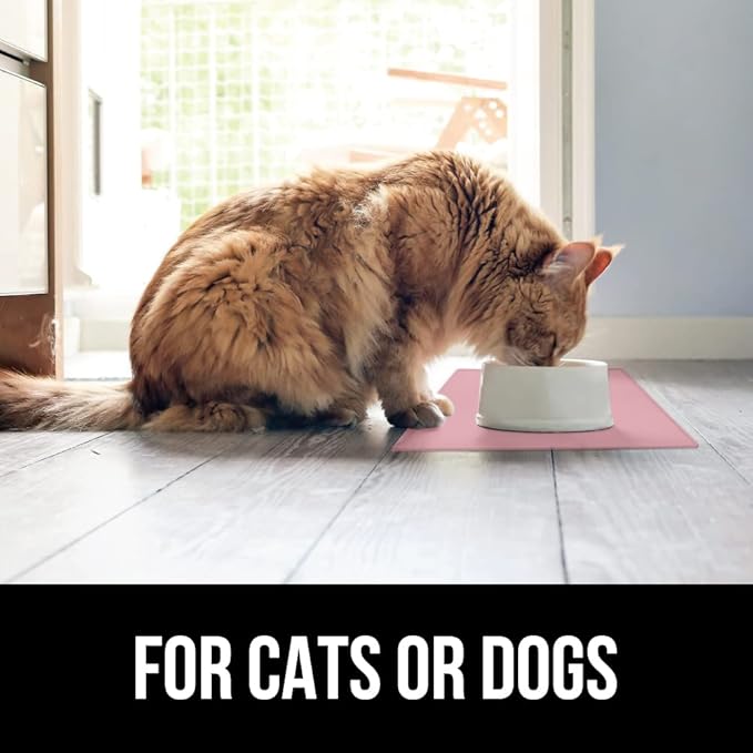 GORILLA GRIP 100% Waterproof Raised Edge BPA Free Silicone Pet Feeding Mat, Dog Cat Food Mats Contain Spills Protects Floors, Placemats for Cats and Dogs Water Bowl, Pets Accessories 32x24 Pink