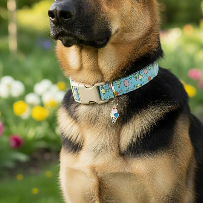 Dog Collars for Extra Small & Small Dogs, XS Dog Collar with Cute Ice Cream Print, Spring Summer Adjustable Puppy Collar with Adorable Charm and Quick Release Buckle, XS