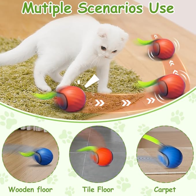 Interactive Cat Toys for Indoor Cats, Smart Interactive Cat Toy Ball with Tail Automatic Kitten Toys for Bored Indoor Adult Cats Two Speed Adjustment (Blue&Orange)