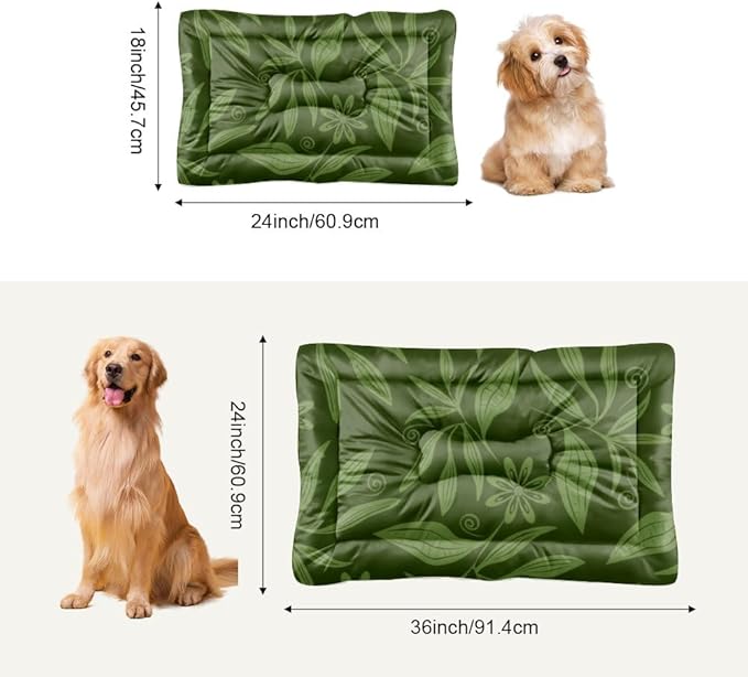 Dark Green Botanical Dog Bed for Cage Dog Bed Mat Washable Pads Crate Cushion Washable Non-Slip Crate Medium Size Floor Mat Pillow for Dogs Indoor Outdoor 24X18 Inch