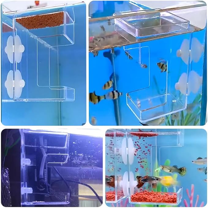 2 PCS Square Fish Feeder with Suction Cup Fish Tank Feed Tray Feeding Tube Supplies Breeder Box for Aquarium