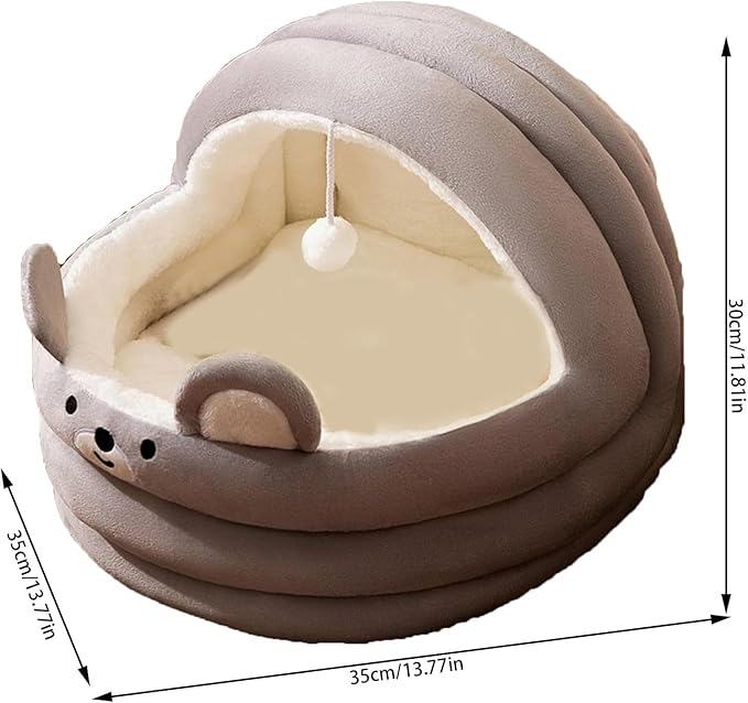 Cat Bed for Indoor Cats, Dog Bed with Anti-Slip Bottom, Rabbit-Shaped Cat/Small Dog Cave with Hanging Toy, Puppy Beds with Removable Cotton Pad, Super Soft Calming Pet Sofa Bed (Gray, Medium)