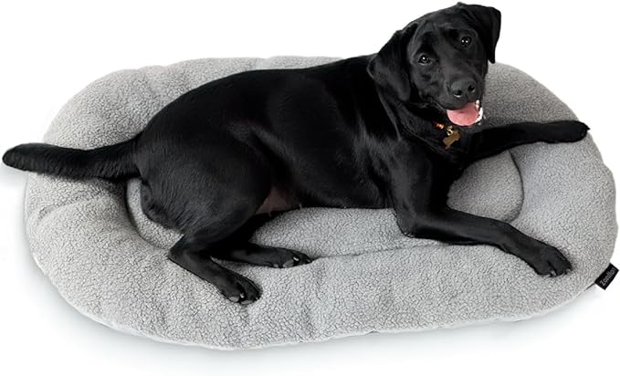 Washable Dog Bed for Large Dogs, Dog Beds Large Sized Dog, Reversible Plush & Oxford Dog Bed for Crates, 3" Thick Cushion Kennel Mat, Machine Washable Non‑Slip Pet Bed, Fits 42 Inch Crates, Grey
