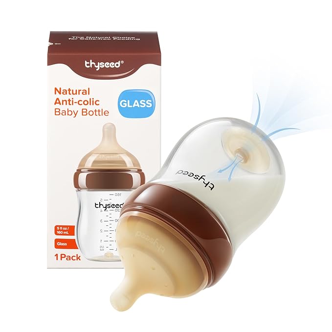 Thyseed Glass Natural Anti-Colic Baby Bottles | Newborn Breast Like Nursing Bottle for Breastfed Babies with Nipple(1-2 Months),5oz,1pack
