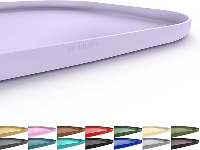 Silicone Pet Food Mat with Raised Edge for Food and Water Bowl, Dog Feeding Mats, Cat Food Trays for Floor Waterproof, Rubber Tray for Dogs and Cats, 22 x 14 x 0.8 Light Purple