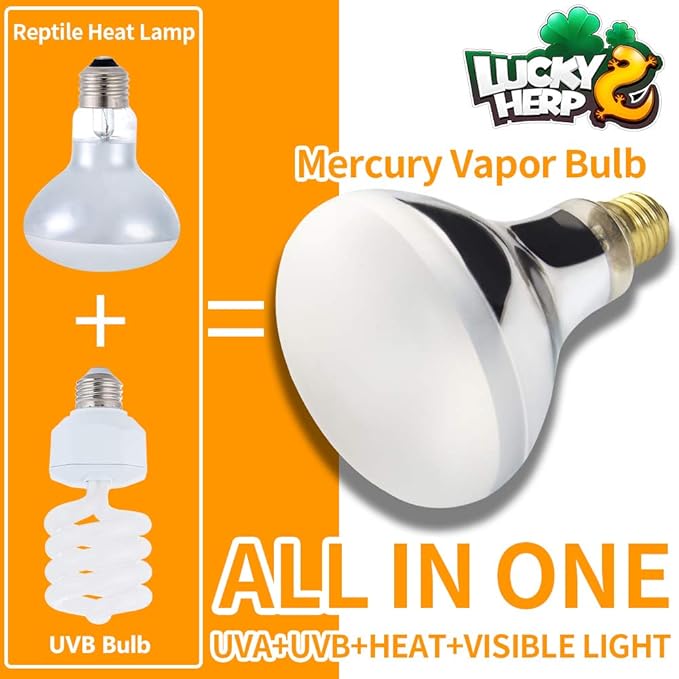LUCKY HERP 160 Watt UVA+UVB Vapor Heat Lamp Bulb, High Intensity Self-Ballasted Heat Basking Lamp/Bulb/Light for Reptile and Amphibian, Sun Lamp for Bearded Dragon Lizard Turtle