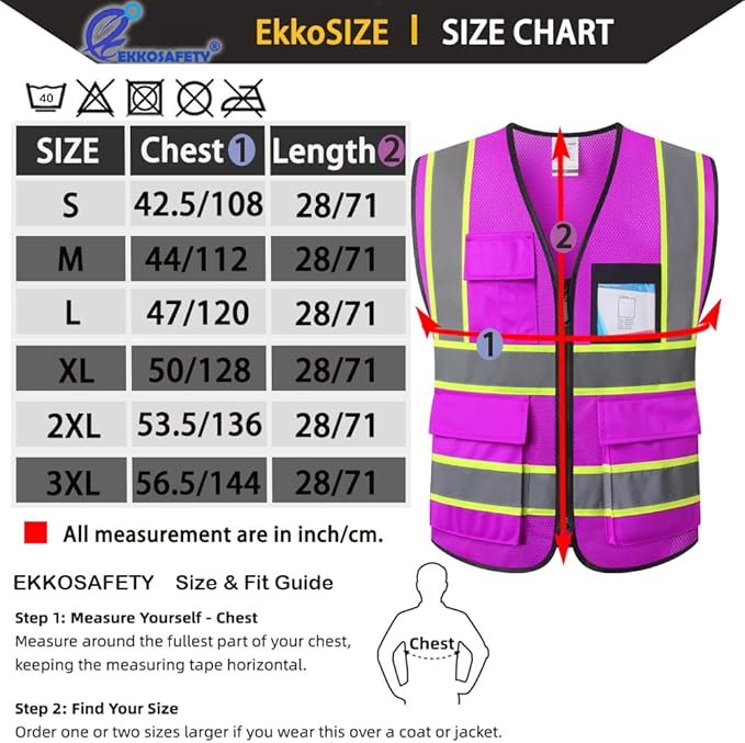 Purple Safety Vest for Men Women Reflective with 8 Pockets and Zipper Front Mesh High Visibility Vest Hi Vis Construction Work Vest,Meets ANSI/ISEA Standards(EKH1-Purple-3XL)