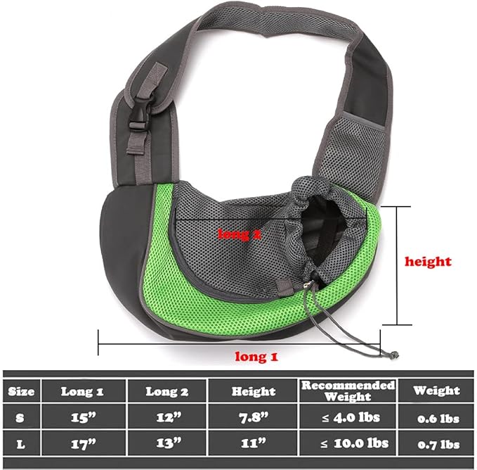 Pet Dog Sling Carrier, Breathable Mesh Portable Travel Safe Pet Sling Shoulder Bag Carrier with Adjustable Non-Slip Shoulder Strap for Small Dogs Cats Puppy (Small, Green)