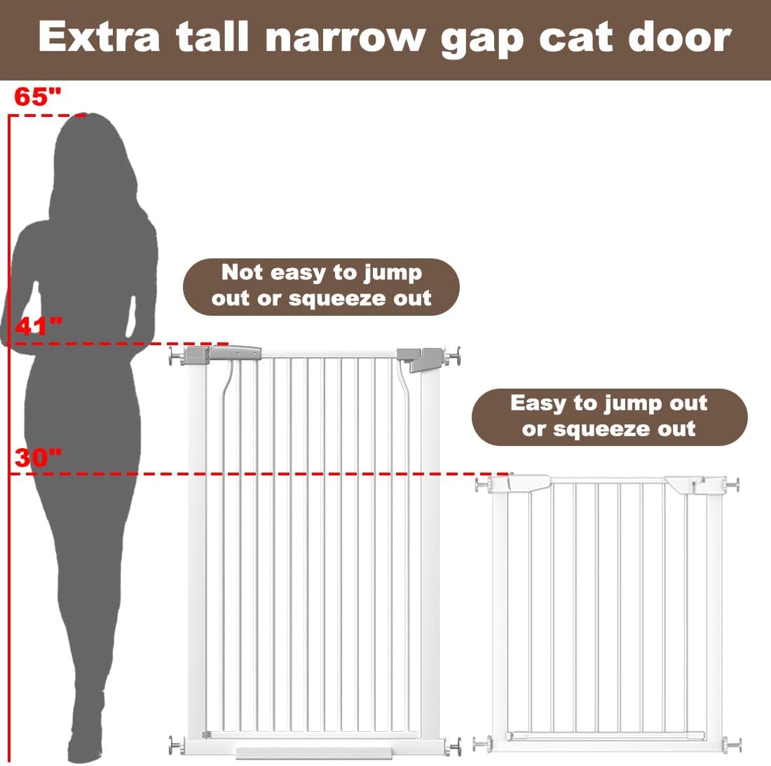 41" Extra Tall Cat Gate for Doorway, 29.6-32.5''W Metal Pet Baby Safe Gate, Extra Wide Pressure Mounted Baby Gate, No Drilling Cat Fence Indoor, Tall Dog Gate, White