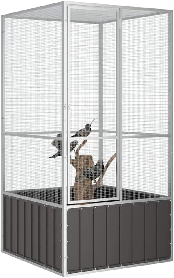 Metal Steel Large Bird Cage for Budgies, Pigeons, Galvanized Steel Birdcage Aviary House, 43.7"x42.1"x83.3", Anthracite,-669