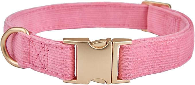 Soft Cotton Dog Collar with Metal Buckle Adjustable Heavy Duty Comfy Corduroy Collars for Small Medium Large Dogs,Rosy Pink,Large