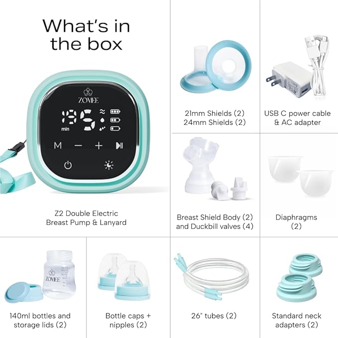 Zomee Z2 Double Electric Breast Pump – with Expression, Massage, and 2-Phase Modes - Hospital Grade Rechargeable, Portable, Hands Free Wearable Breast Pump