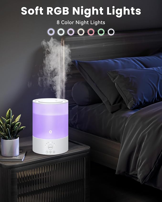 Esemoil Humidifiers for Bedroom, for Large Room, 2.5L Top Fill Cool Mist Humidifiers for Baby, Plants, Smart WiFi Air Humidifier with Diffuser and Nightlight, 28dB, 24H Long Runtime, Work with Alexa