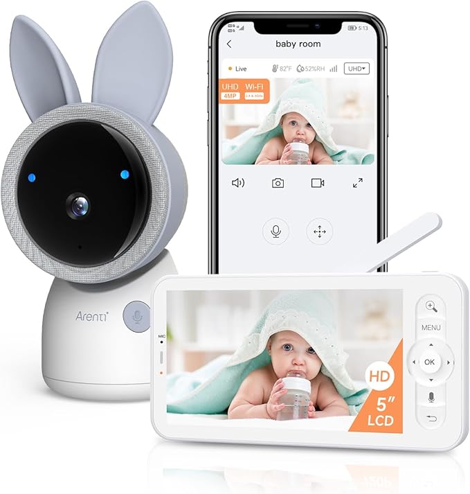 ARENTI 4MP 2.4G&5G WiFi Baby Monitor with Camera and Audio, Night Light, Auto Traking, Cry&Motion Detection, Temperature Sensor, App Control