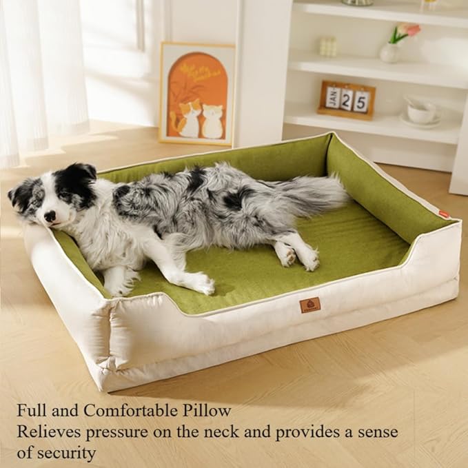 Large Dog Bed with Removable Washable Cover & Bolsters - Waterproof, Non-Slip Pet Sofa for Big Dogs(Green,42 * 28 * 10in)