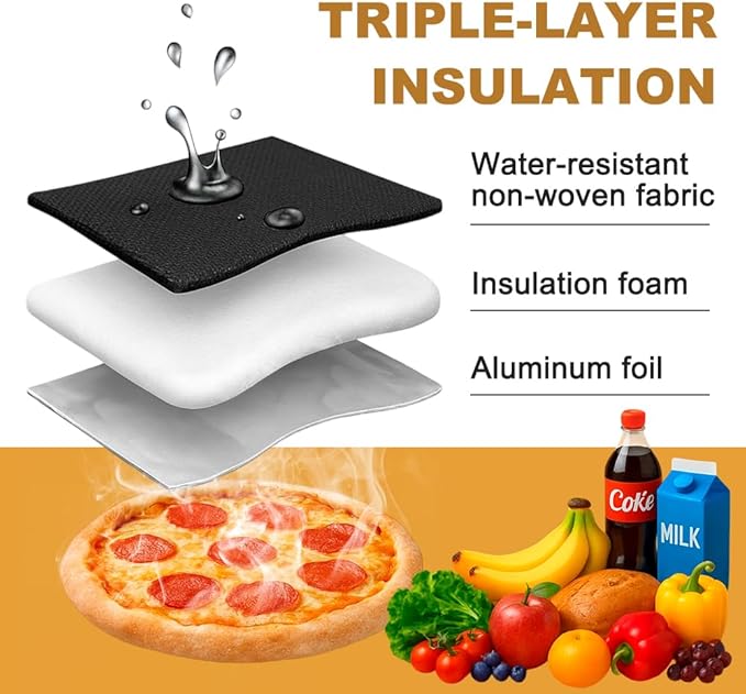 mosago Insulated Food Delivery Bag - Reusable Thermal Cooler Grocery Bags for Catering & Delivery, Pizza Carrier for Events, Large Capacity Bag Keeps Food Hot/Cold for Shopping, Commercial (with Base)