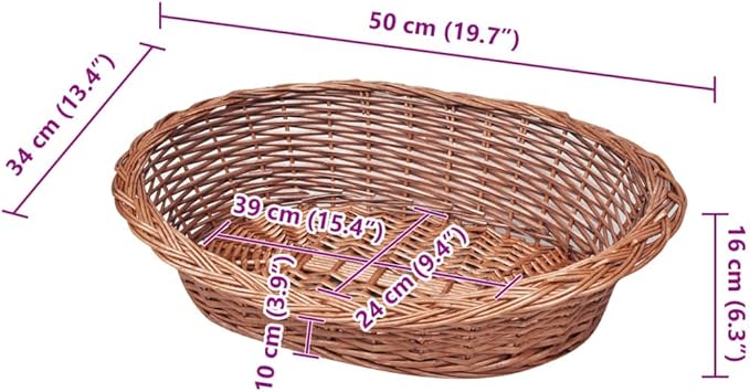 Oval Dog Basket, Lightweight Synthetic Wicker Pet Bed for Small Dogs and Rabbits, 19.7-inch Natural Brown Woven Kennel for Indoor Outdoor Use