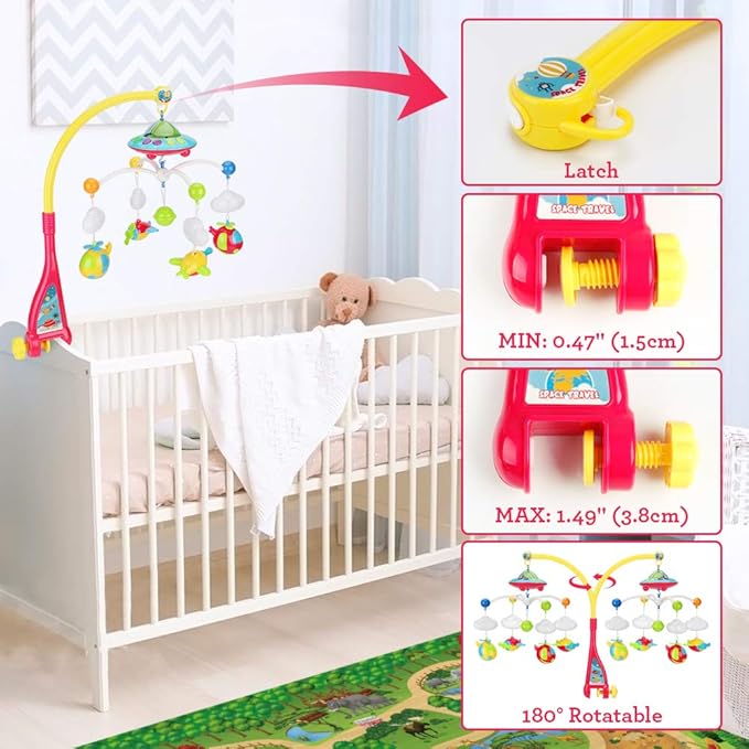 Baby Musical Crib Mobile with Hanging Rotating Toys, Remote Control, Lights Projector Function Music Box, Cartoon Rattles for Babies Boy Girl 0-24 Months, Newborn Sleep with 108 Melodies (Plane)