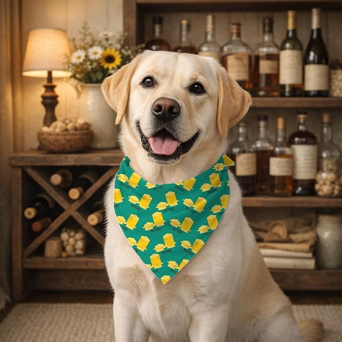 Butter Pattern Dog Bandana, Funny Food Themed Pet Kerchief, Butter Cartoon Print Adjustable Triangle Dog Scarf, Comfortable Dogs Bandana for Small Medium Dogs