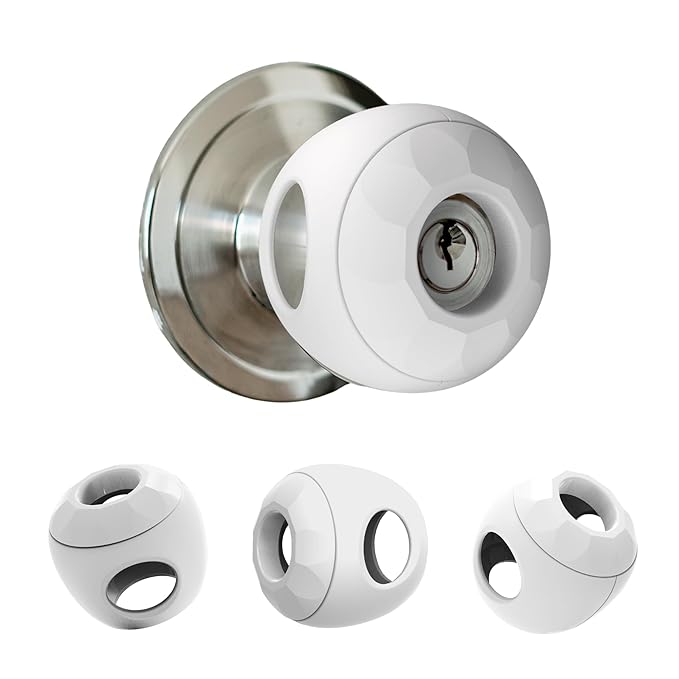 Child Proof Door Knob Covers (4 Pack), Toddler Door Locks, Baby Proof Safety Locks for Doors, Easy Install & No Tools Needed