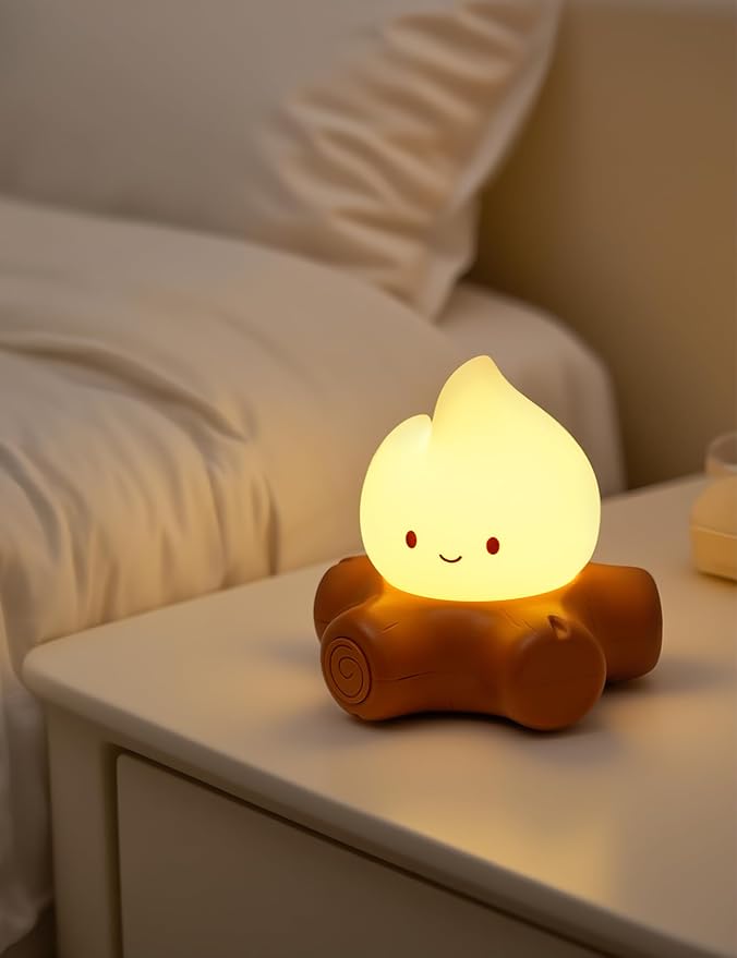 3pcs Campfire Night Light for Kids, Cute Campfire Lamp Gifts, LED Light up Flame Lights, Dimmable, Rechargeable Bedside Nightlight, Baby Nursery Dorm Kawaii Décor Toys Kits