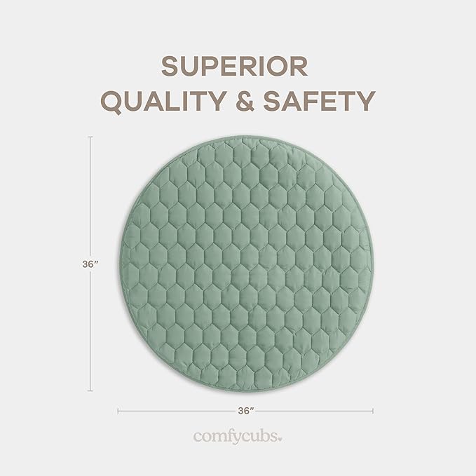 Comfy Cubs Round Kids Play Mat -Small 36 inches Soft Quilted Baby Floor Mat with Non-Slip Bottom - Plush Design for Toddlers' Playtime and Relaxation - Comfortable and Durable - Fern