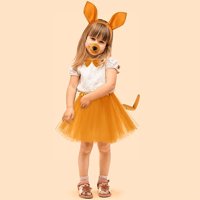 Zhanmai Mardi Gras Costume Kangaroo Costume Set Party Accessories Cosplay Outfit Kit Animal Tutu Skirt Ears Headband Bowtie Tail Nose (Dark Yellow)