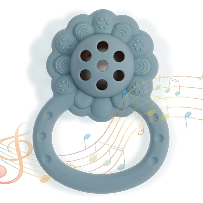 Rattle Teether, Lion Shape Montessori Baby Sensory Teething Toys, Food Grade Silicone BPA Free, Newborn Essentials Must Haves (Shifting Sand Ether)