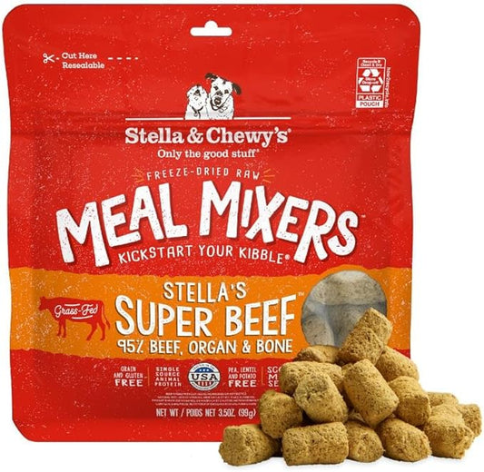 Stella & Chewy's Freeze-Dried Raw Beef Meal Mixers- Dog Food Topper and Mixer - Made with 95% Grass-Fed Beef, Organs & Bone - Perfect for Picky Eaters - Grain-Free - 3.5 oz