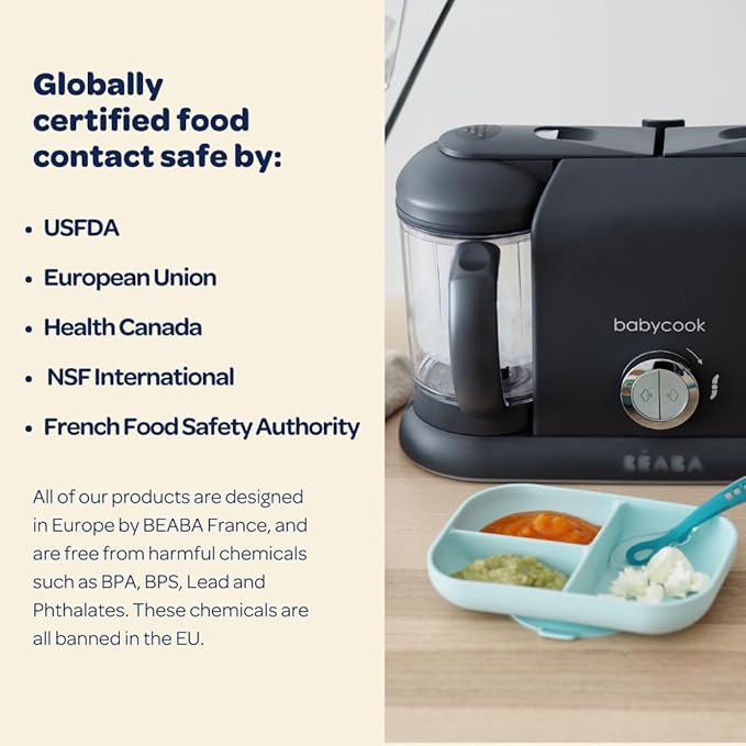 BEABA Babycook Duo 4 in 1 Baby Food Maker, Puree Steamer and Blender for Purees, Grinder with Auto Steam Cooking, Lrg 9.1 Cup Capacity, Makes 54 Servings in 20 Mins, Charcoal