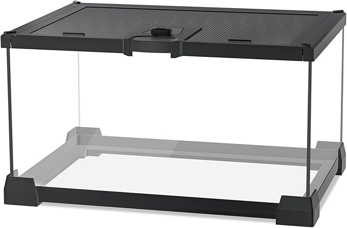 Reptile Terrariums Mini Glass Tank 12" x 8" x 6" Habitat, Top-Opening Mesh Lid with Latch, 360° Clear View, Ventilated Enclosure for Jumping Spiders, Tarantulas, Isopods & Froglets