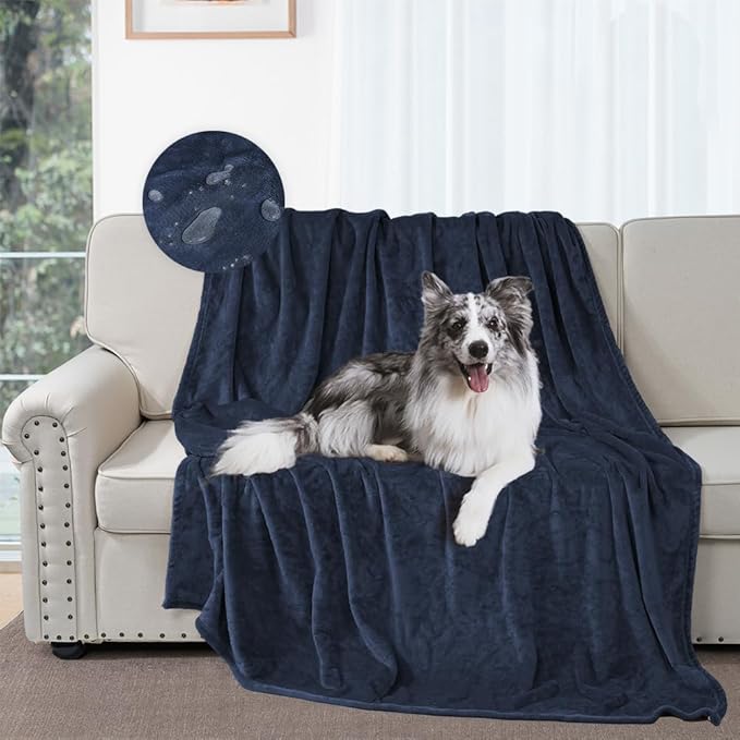 DUJUIKE Waterproof Bed Blanket, Waterproof Pet Blanket, Double-Sided Flannel Leak-Proof and Spill-Proof Cover Blanket for Dogs and Cats, Home Protection Cover, Camping and Travel (30"×40", Navy Blue)