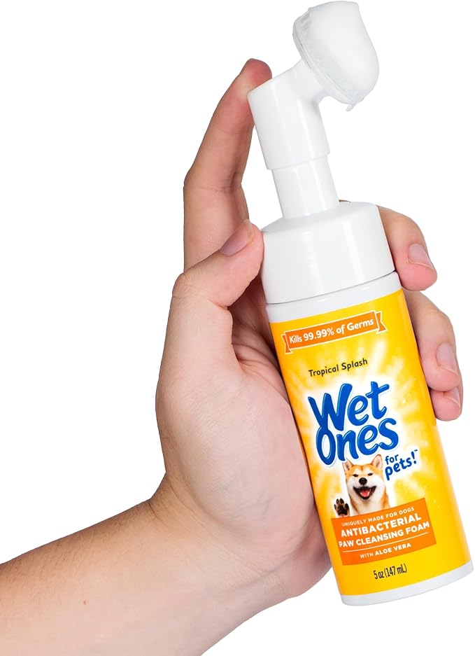 Wet Ones for Pets Antibacterial Dog Paw Cleaner with Built-in Brush, Foaming No-Rinse Formula for Cleaning Dirty Paws After Walks, Gentle Everyday Paw Wash for Dogs, 5 Oz - 2 Pack