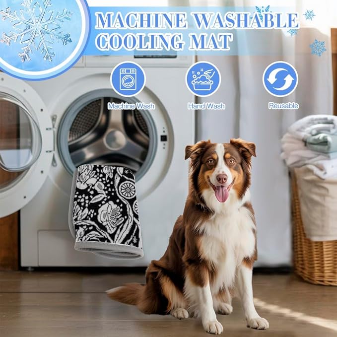 Pet Cooling Mat Ice Silk Cooling Dog Mat for Crate Intricate Botanical Dog Beds& Furniture Washable Large Pad 28" X22" Pet Mats for Floor Blanket Crate, Bed, Indoor& Outdoor Floor, Car Seats