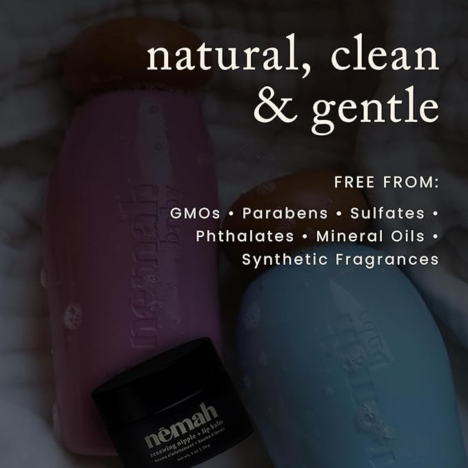 Nemah Gentle Care Essentials Kit, Includes Calming Baby Lotion, Soothing 2-in-1 Baby Shampoo & Wash, and Renewing Nipple + Lip Balm, Pregnancy Must Haves Virtual Bundle